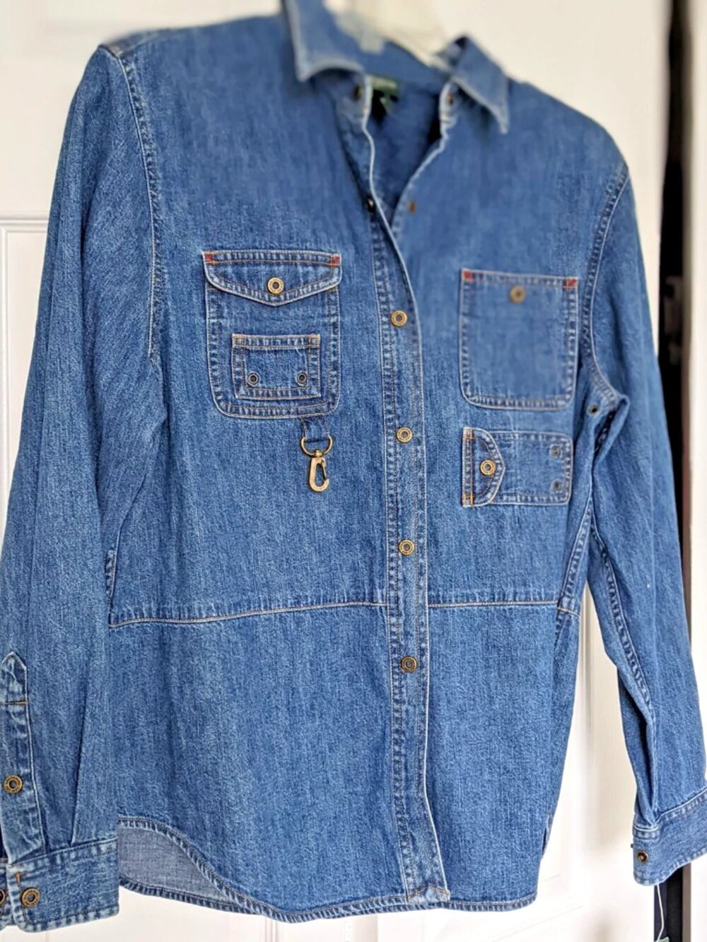 NWT Lauren Jeans Ralph Lauren Shirt Women Blue Denim Button Up 100% Cotton 10P I